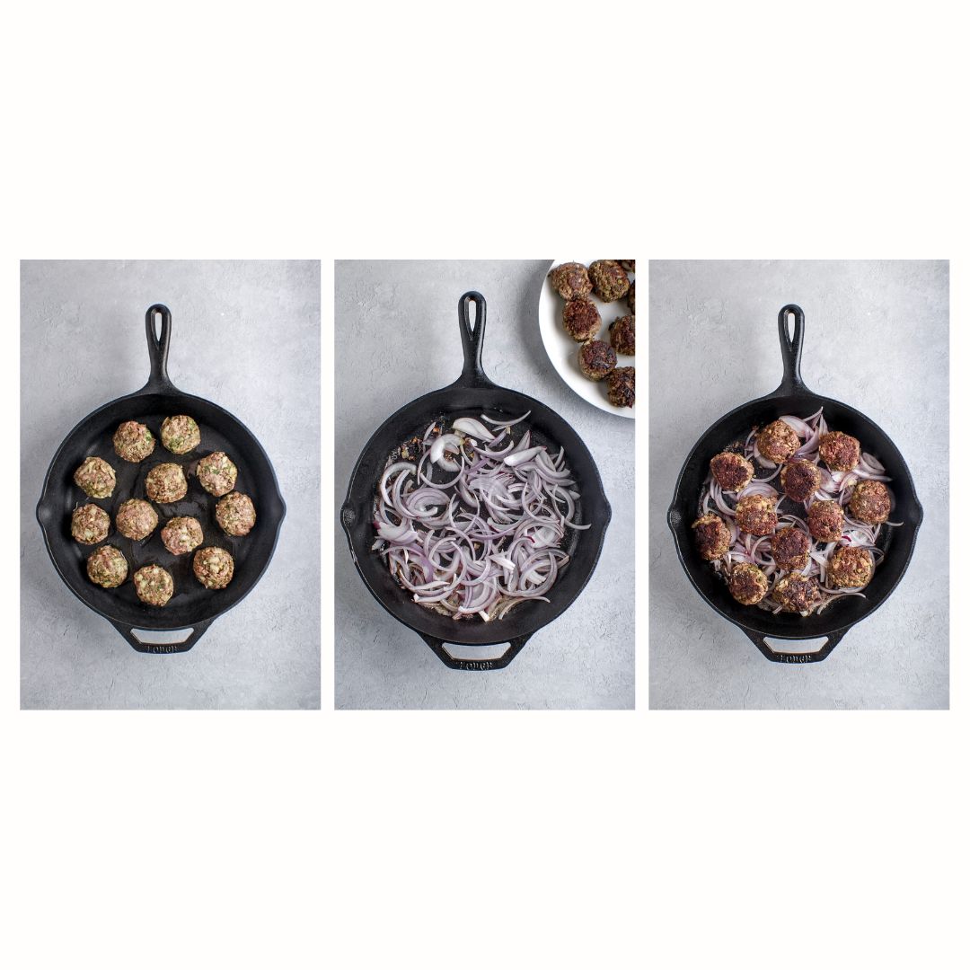 meatball recipe in cast-iron skillet