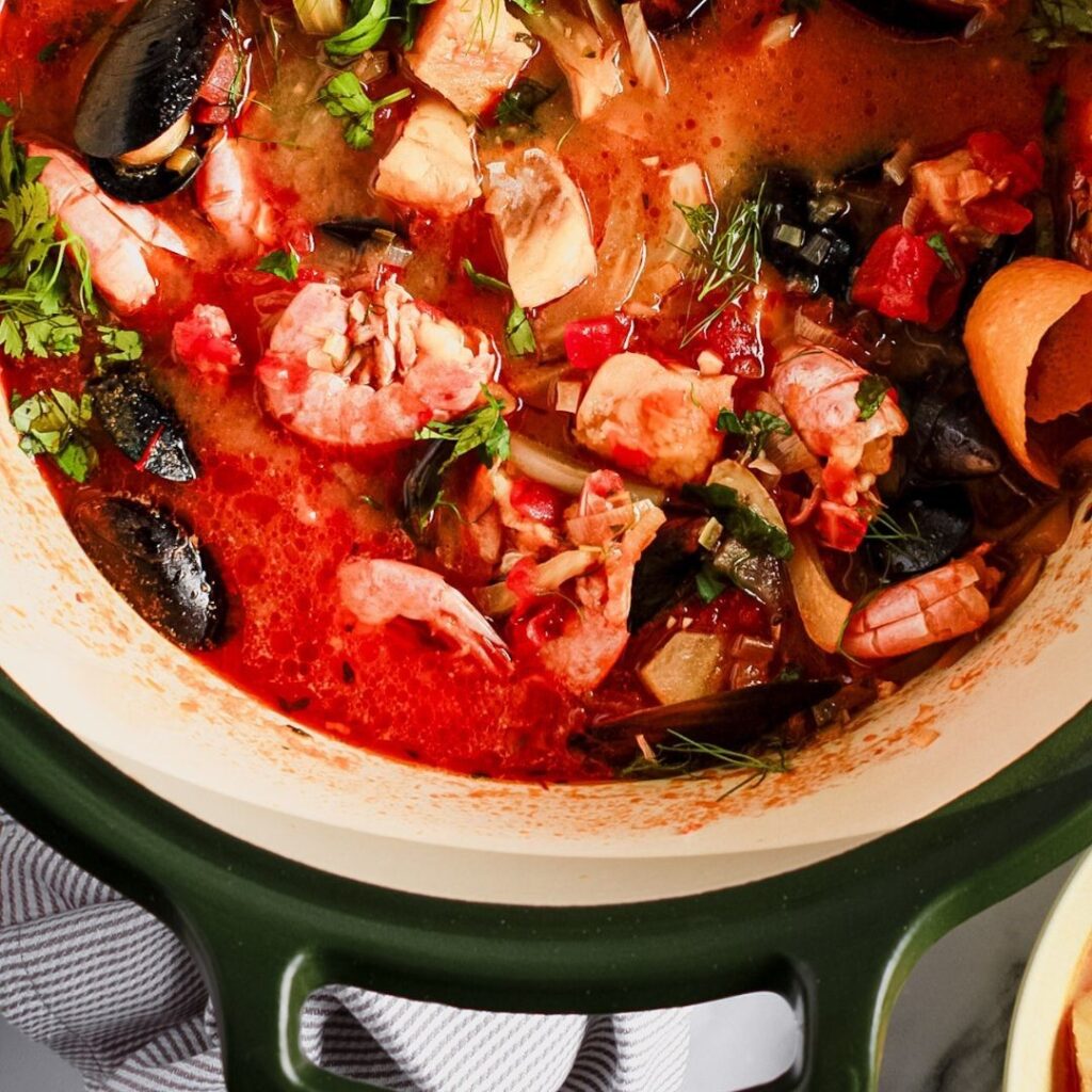 Bouillabaisse in green Dutch oven