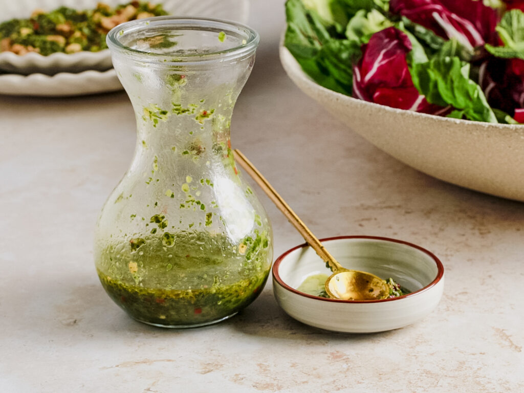 Glass bottle with zhoug sauce