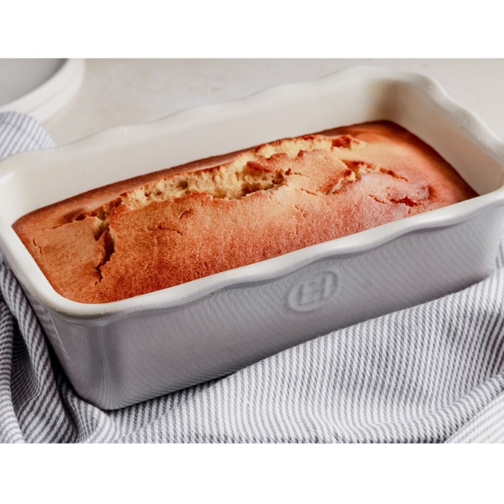 Cake loaf fresh from the oven. Shown browned in loaf dish