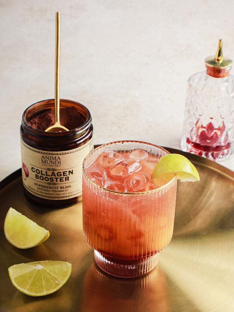 cocktail and superfruit collagen in a glass