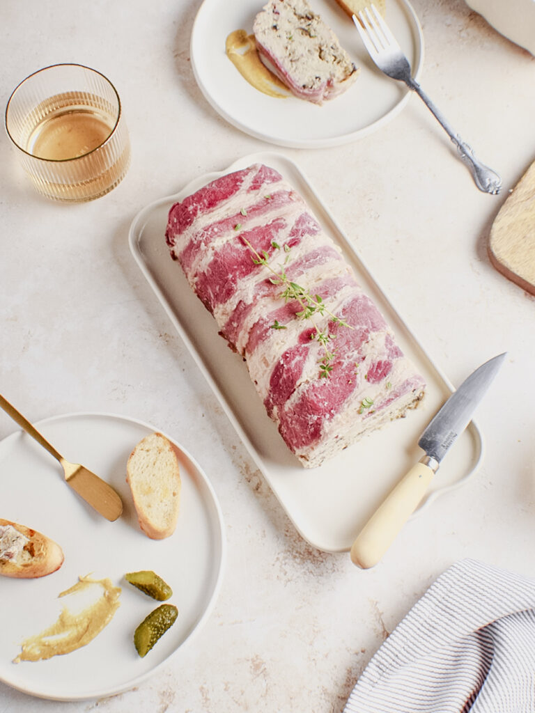 Chicken terrine on a white platter
